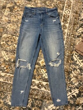 American Eagle Outfitters Distressed Medium Blue Mom Jeans